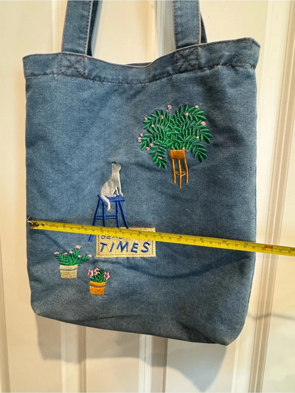 Blue Embroidered Canvas Tote Bag - Beautiful Times
